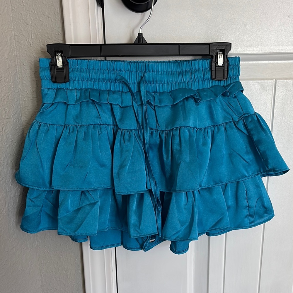 Teal Ruffled Mini Skirt